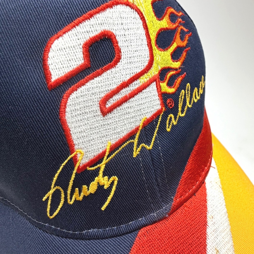 Vintage Rusty Wallace #2 Miller Lite Harley Davidson NASCAR Hat Y2K Flames Snap